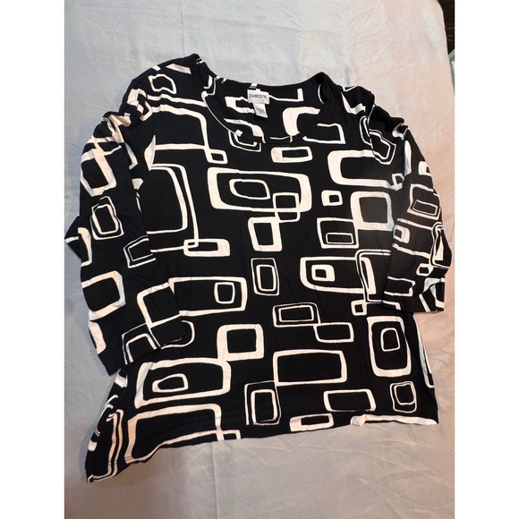 Chico's Tops - Chicos Black White Geometric Square Print Scoop Neck Top Size 2 XL